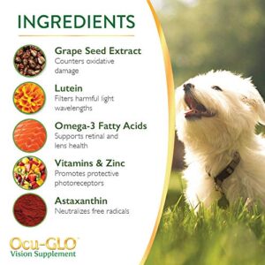 Ocu-GLO PB Vision Supplement for Small Dogs & Cats – Easy to Administer Powder Blend with Lutein, Omega-3 Fatty Acids, Grape Seed Extract and Antioxidants to Promote Eye Health, 30ct Sprinkle Capsules