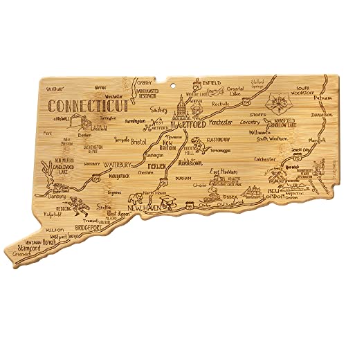 Totally Bamboo Destination Connecticut State Shaped Serving and Cutting Board, Includes Hang Tie for Wall Display