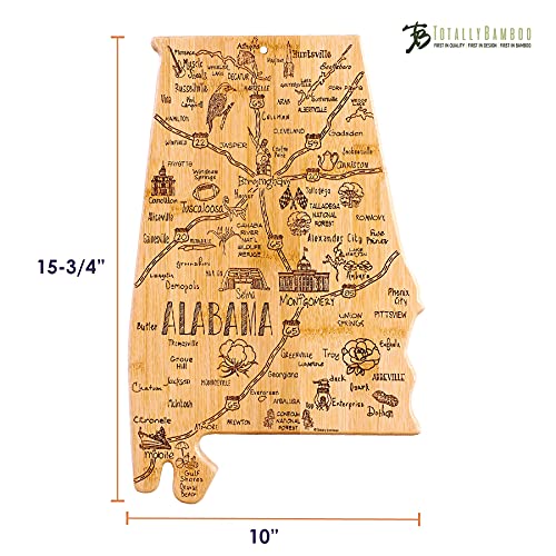 Totally Bamboo Destination Alabama State Shaped Bamboo Serving and Cutting Board, Includes Hang Tie for Wall Display