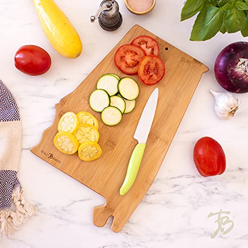 Totally Bamboo Destination Alabama State Shaped Bamboo Serving and Cutting Board, Includes Hang Tie for Wall Display