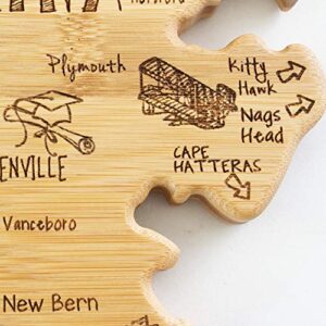 Totally Bamboo Destination North Carolina State Shaped Serving and Cutting Board, Includes Hang Tie for Wall Display