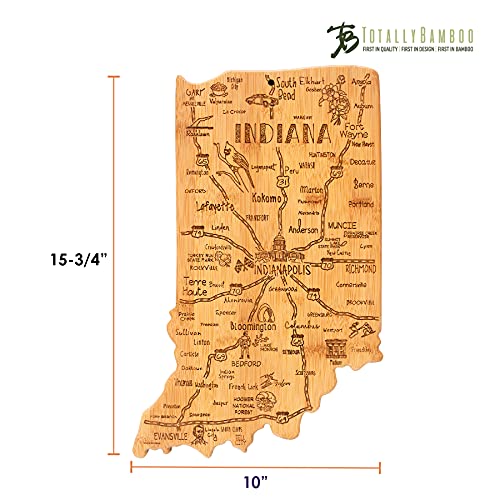 Totally Bamboo Destination Indiana State Shaped Serving and Cutting Board, Includes Hang Tie for Wall Display