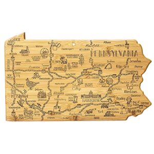 totally bamboo destination pennsylvania state shaped serving and cutting board, includes hang tie for wall display