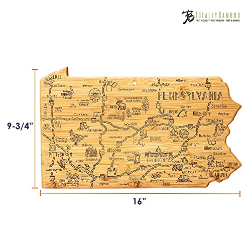 Totally Bamboo Destination Pennsylvania State Shaped Serving and Cutting Board, Includes Hang Tie for Wall Display