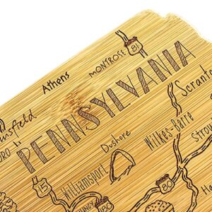 Totally Bamboo Destination Pennsylvania State Shaped Serving and Cutting Board, Includes Hang Tie for Wall Display