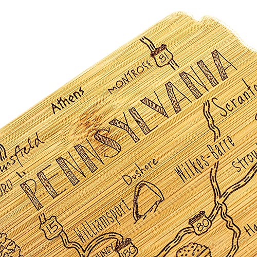 Totally Bamboo Destination Pennsylvania State Shaped Serving and Cutting Board, Includes Hang Tie for Wall Display