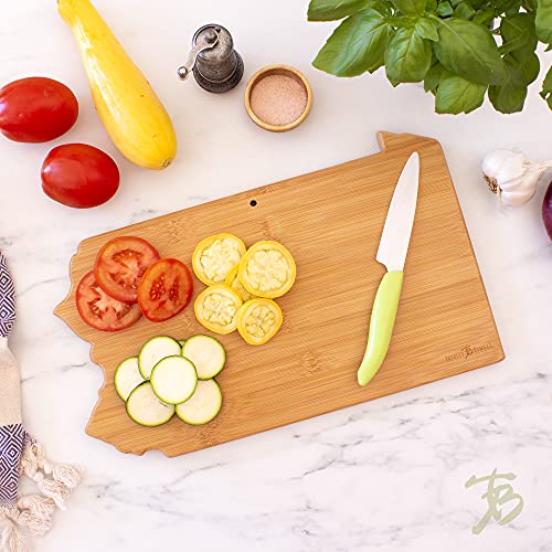 Totally Bamboo Destination Pennsylvania State Shaped Serving and Cutting Board, Includes Hang Tie for Wall Display