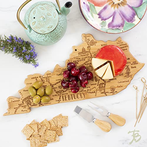 Totally Bamboo Destination Kentucky State Shaped Serving and Cutting Board, Includes Hang Tie for Wall Display