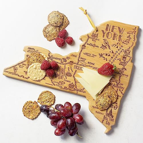 Totally Bamboo Destination New York State Shaped Serving and Cutting Board, Includes Hang Tie for Wall Display