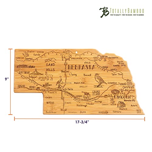 Totally Bamboo Destination Nebraska State Shaped Serving and Cutting Board, Includes Hang Tie for Wall Display