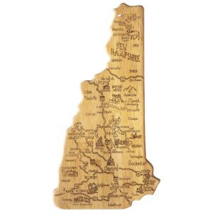 totally bamboo destination new hampshire state shaped serving and cutting board, includes hang tie for wall display