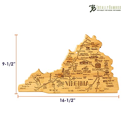 Totally Bamboo Destination Virginia State Shaped Serving and Cutting Board, Includes Hang Tie for Wall Display