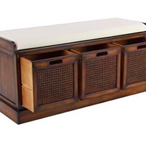 Deco 79 Wood Storage Bench with Upholstered Seat, 42" x 15" x 20", Brown