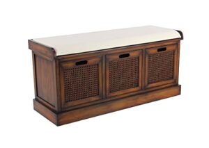 deco 79 wood storage bench with upholstered seat, 42" x 15" x 20", brown