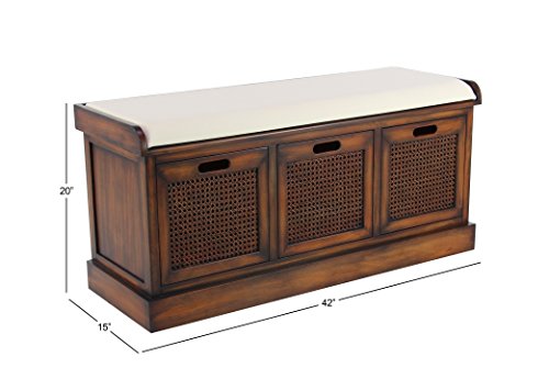 Deco 79 Wood Storage Bench with Upholstered Seat, 42" x 15" x 20", Brown