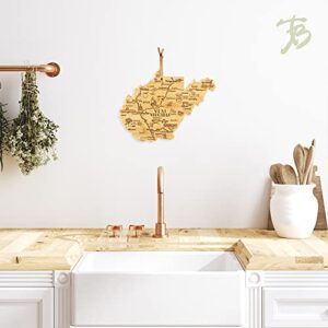Totally Bamboo Destination West Virginia State Shaped Serving and Cutting Board, Includes Hang Tie for Wall Display