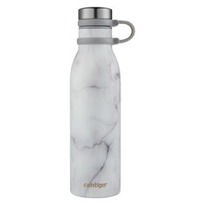 contigo matterhorn vaccum insulated stainless steel water bottle with leak-proof chug cap, drinks stay cold up to 24 hours or hot up to 10 hours, fits most cup holders, 20oz white marble