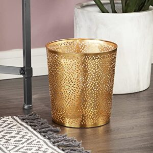 cosmoliving by cosmopolitan metal cylinder small waste bin with laser carved floral design, 9" x 9" x 10", gold