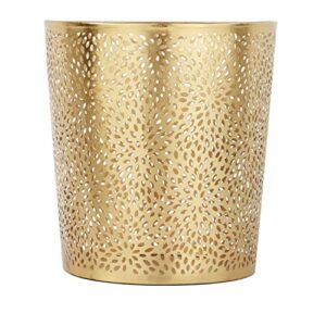 CosmoLiving by Cosmopolitan Metal Cylinder Small Waste Bin with Laser Carved Floral Design, 9" x 9" x 10", Gold