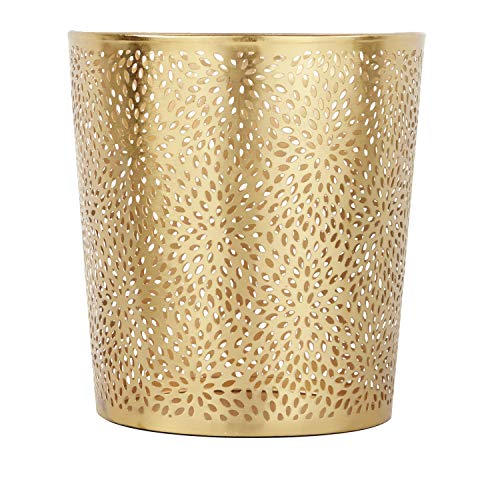 CosmoLiving by Cosmopolitan Metal Cylinder Small Waste Bin with Laser Carved Floral Design, 9" x 9" x 10", Gold