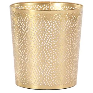 CosmoLiving by Cosmopolitan Metal Cylinder Small Waste Bin with Laser Carved Floral Design, 9" x 9" x 10", Gold