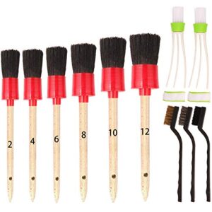 subang 11 pieces car detailing brush set for cleaning wheels,interior,exterior,leather, includes 6 pcs wooden handle boar hair automotive detail brush,3 pcs wire brush and 2 pcs air conditioner brush