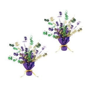 beistle mardi gras green gold and purple metallic 3-d gleam 'n burst centerpieces, 2 piece, 15"