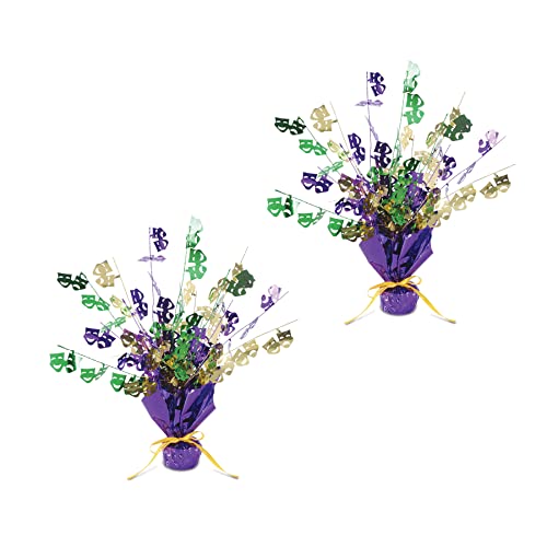 Beistle Mardi Gras Green Gold and Purple Metallic 3-D Gleam 'N Burst Centerpieces, 2 Piece, 15"