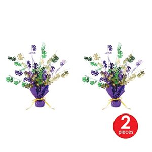 Beistle Mardi Gras Green Gold and Purple Metallic 3-D Gleam 'N Burst Centerpieces, 2 Piece, 15"