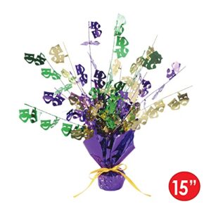 Beistle Mardi Gras Green Gold and Purple Metallic 3-D Gleam 'N Burst Centerpieces, 2 Piece, 15"