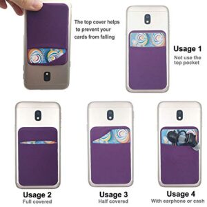 3Pack Cell Phone Card Holder Double Pocket for Back of Phone for ID/Credit Cards,Stick On Card Wallet Sticker Stretchy Lycra Fabric for iPhone,Android and Smartphones-Purple&Silver&Black…