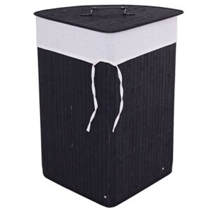 Casart Bamboo Hamper Laundry Basket Folding Double Rectangle Washing Cloth Storage Bag Lid (black, triangle)