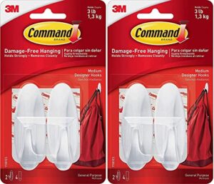 command plastic designer hooks bp1ptf, medium, white, 4-hooks