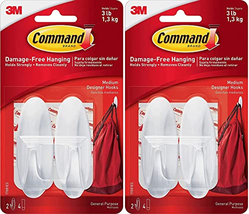 Command Plastic Designer Hooks BP1PTF, Medium, White, 4-Hooks