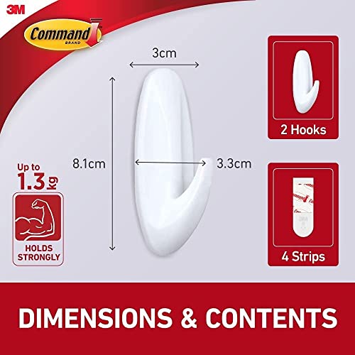 Command Plastic Designer Hooks BP1PTF, Medium, White, 4-Hooks