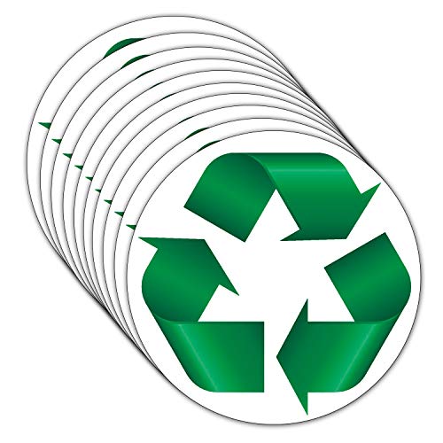 Recycle Symbol Sticker 10 Pack Self Adhesive Vinyl Labels Decals for Garbage Can Trash Bins Containers Trashcan 5 x 5 Inch Laminated Ultimate UV Protected (Recycle Symbol)