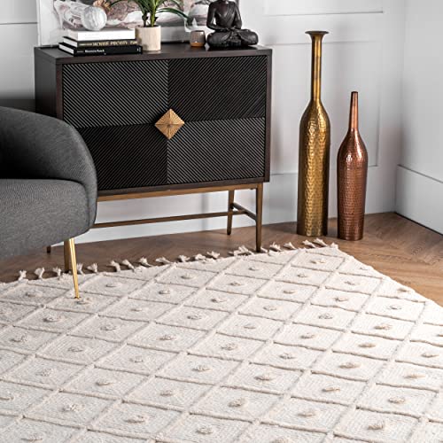 nuLOOM Jinny Moroccan Wool Tasseled Area Rug, 3' x 5', Ivory