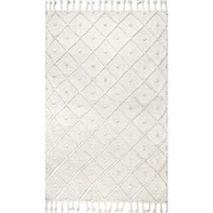 nuLOOM Jinny Moroccan Wool Tasseled Area Rug, 3' x 5', Ivory