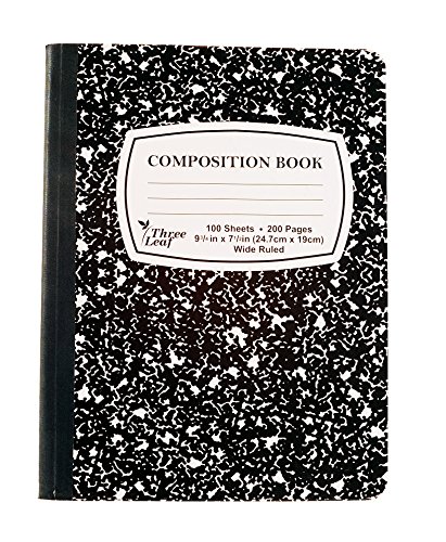 Pack of 6 - Composition Notebooks, 9-3/4" x 7-1/2", Wide Ruled, 100 Sheet (200 Pages), Color: Black Marble, Weekly Class Schedule and Multiplication/Conversion Tables on Covers. (6-Pack, Black)