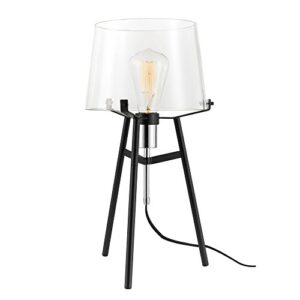 globe electric 67024 lancaster 20" table lamp, black finish, exposed chrome socket, clear glass shade, in-line rocker switch
