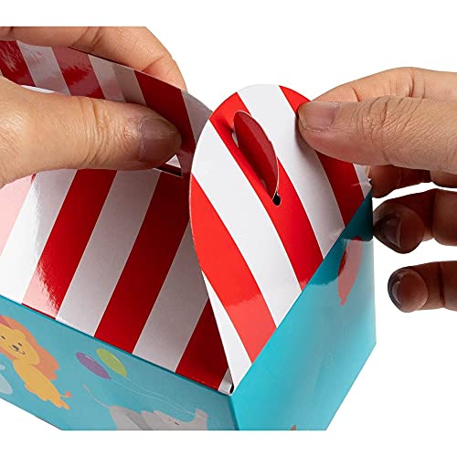 BLUE PANDA Treat Boxes - 24-Pack Paper Party Favor Boxes, Circus Carnival Design Goodie Boxes for Birthdays and Events, 2 Dozen Party Gable Boxes, 6 x 3.3 x 3.6 Inches
