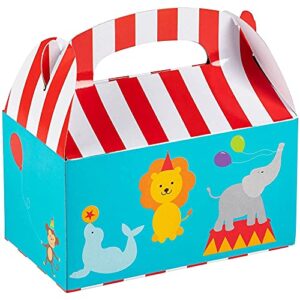 BLUE PANDA Treat Boxes - 24-Pack Paper Party Favor Boxes, Circus Carnival Design Goodie Boxes for Birthdays and Events, 2 Dozen Party Gable Boxes, 6 x 3.3 x 3.6 Inches