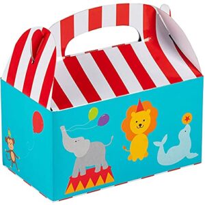 BLUE PANDA Treat Boxes - 24-Pack Paper Party Favor Boxes, Circus Carnival Design Goodie Boxes for Birthdays and Events, 2 Dozen Party Gable Boxes, 6 x 3.3 x 3.6 Inches