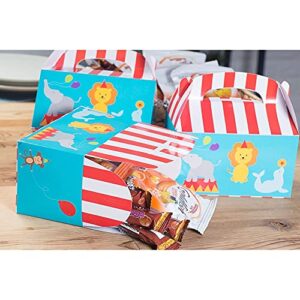 BLUE PANDA Treat Boxes - 24-Pack Paper Party Favor Boxes, Circus Carnival Design Goodie Boxes for Birthdays and Events, 2 Dozen Party Gable Boxes, 6 x 3.3 x 3.6 Inches