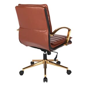 OSP Home Furnishings FL Series Mid-Back Faux Leather Adjustable Office Desk Chair with Thick Contoured Seat and Gold Finish, Black