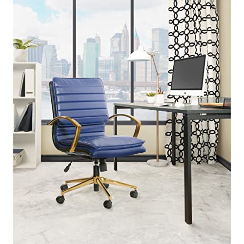 OSP Home Furnishings FL Series Mid-Back Faux Leather Adjustable Office Desk Chair with Thick Contoured Seat and Gold Finish, Black