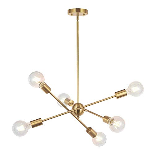 BONLICHT Modern Sputnik Chandelier Lighting 6 Lights Brushed Brass Chandelier Mid Century Pendant Lighting Gold Ceiling Light Fixture for Hallway Bar Kitchen Dining Room