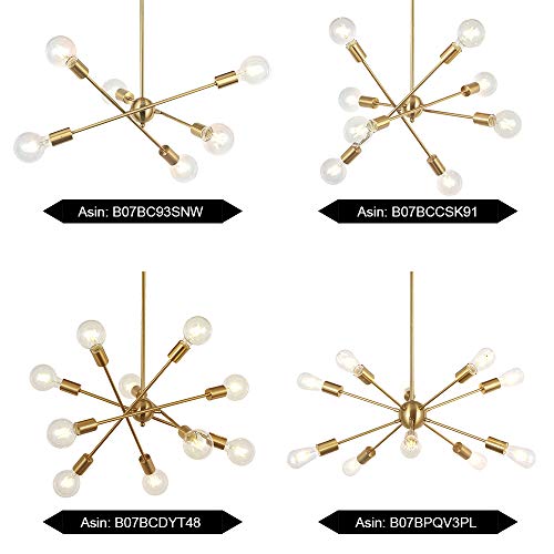 BONLICHT Modern Sputnik Chandelier Lighting 6 Lights Brushed Brass Chandelier Mid Century Pendant Lighting Gold Ceiling Light Fixture for Hallway Bar Kitchen Dining Room