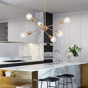 BONLICHT Modern Sputnik Chandelier Lighting 6 Lights Brushed Brass Chandelier Mid Century Pendant Lighting Gold Ceiling Light Fixture for Hallway Bar Kitchen Dining Room