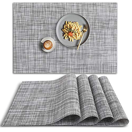 homEdge PVC Placemat, 4 PCS of Non-Slip Place Mats, Washable Vinyl Placemats, Set of 4 – Gray